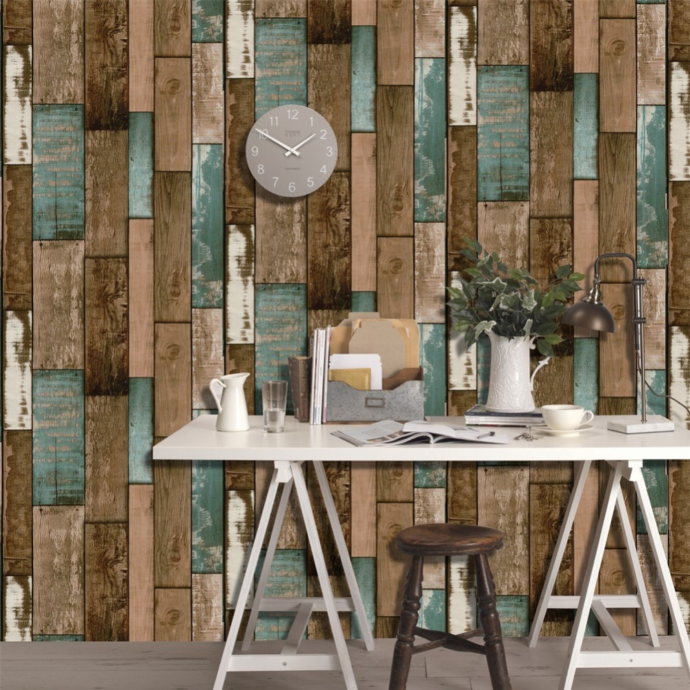 HaokHome Sticker Wallpaper Dinding 3D  Vintage Wood Grain 